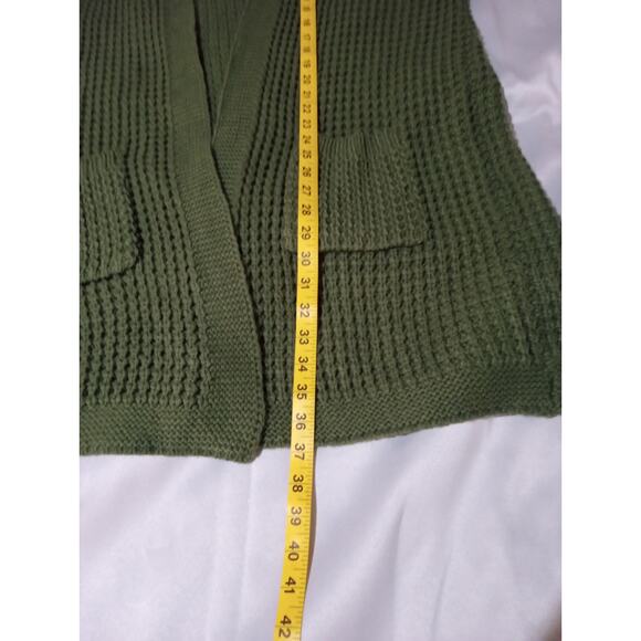 Women's Olive Green Over Sized Chunky Waffle Knit Long Sleeve Cardigan Size XL - Picture 7 of 10